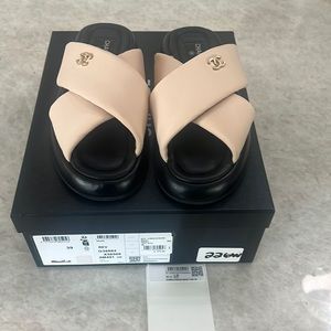 Chanel NWT Platform Mule Slides Light Beige Sz 39